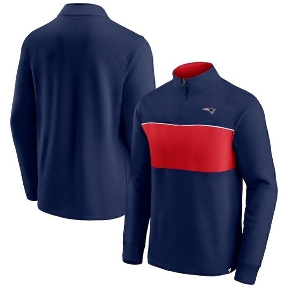 New FANATICS XL Men's Navy, Red England Patriots Block Party Quarter-Zip Jacket